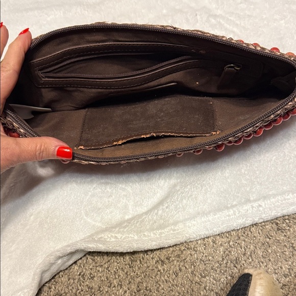Brown and Red Beaded Clutch with Bamboo Handle Coldwater creek - Picture 3 of 4